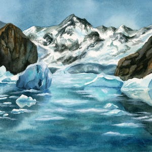 Glacier Bay Original Painting | Watercolor Landscape | Alaska National Park | Mountain Artwork