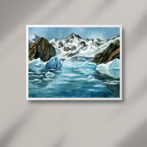 Glacier Bay National Park | Alaska Watercolor Art Print | Watercolor Landscape Painting | Glacier Mountains