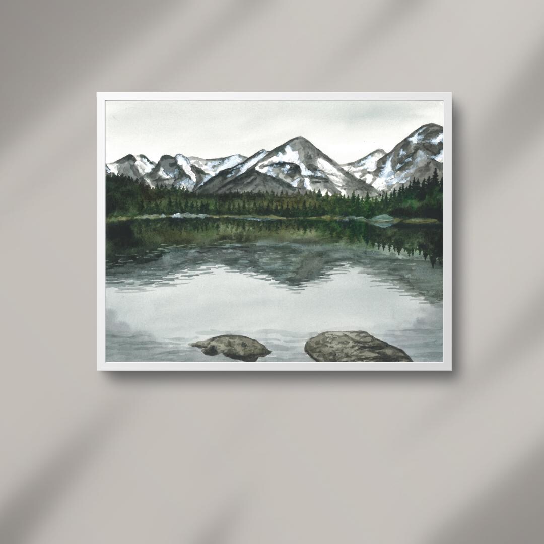Colorado Mountains Watercolor Art Print | Mountain Lake Landscape ...