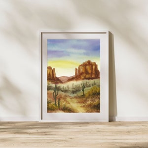 Sedona Desert Watercolor Landscape | Art Print | Landscape Painting | Desert Wall Art | Cactus Art