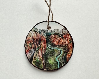 Zion National Park Wood Slice Ornament | Watercolor Art | Utah