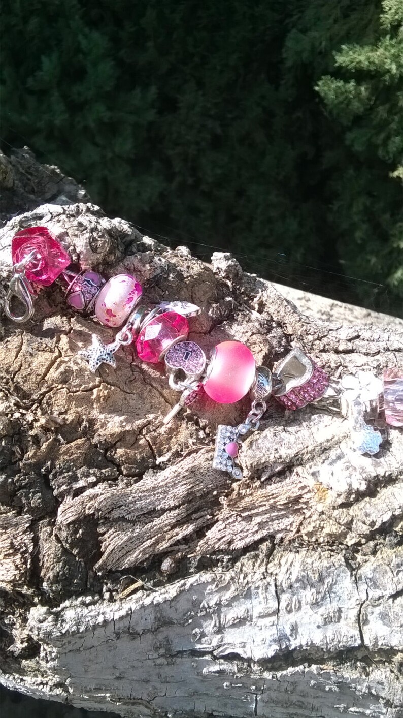 Pink Aurora Style Charm BraceletPink Aurora BraceletPink Glass BraceletPink Charm Bracelet
