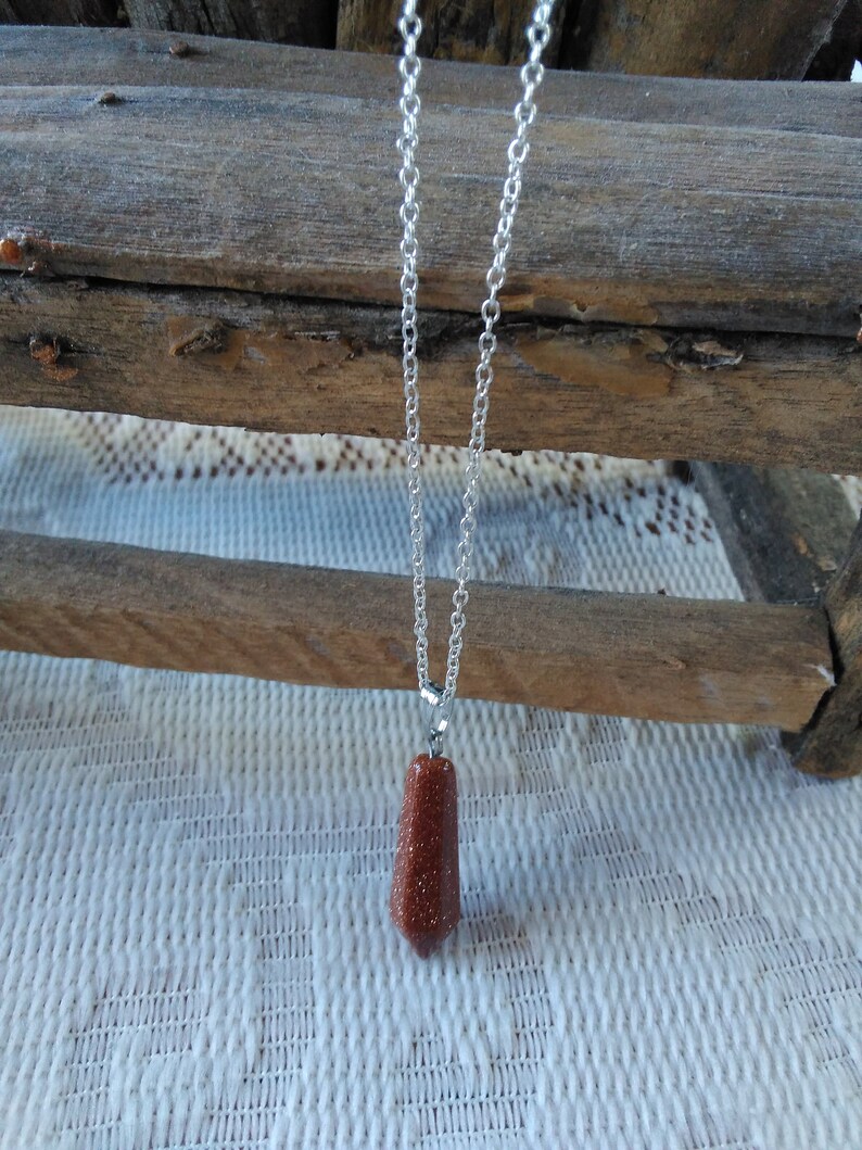 Small Goldstone NecklaceMagnificent Goldstone NecklaceWomen/'s Goldstone NecklaceGoldstone Necklace with Sterling ChainGoldstone Necklace