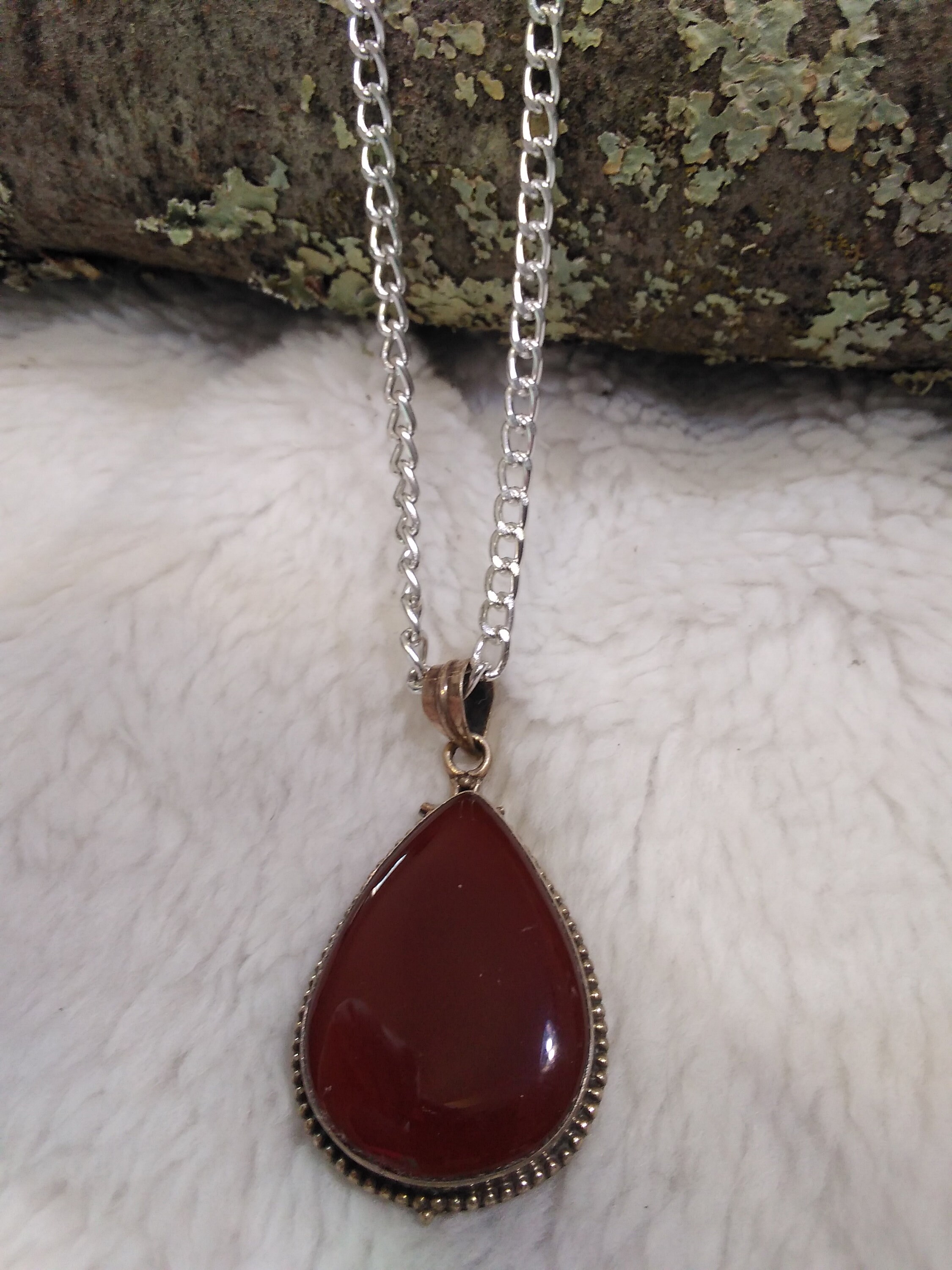 Large Red Agate Glass Necklacet/Real Agate Necklace/Dark Red | Etsy