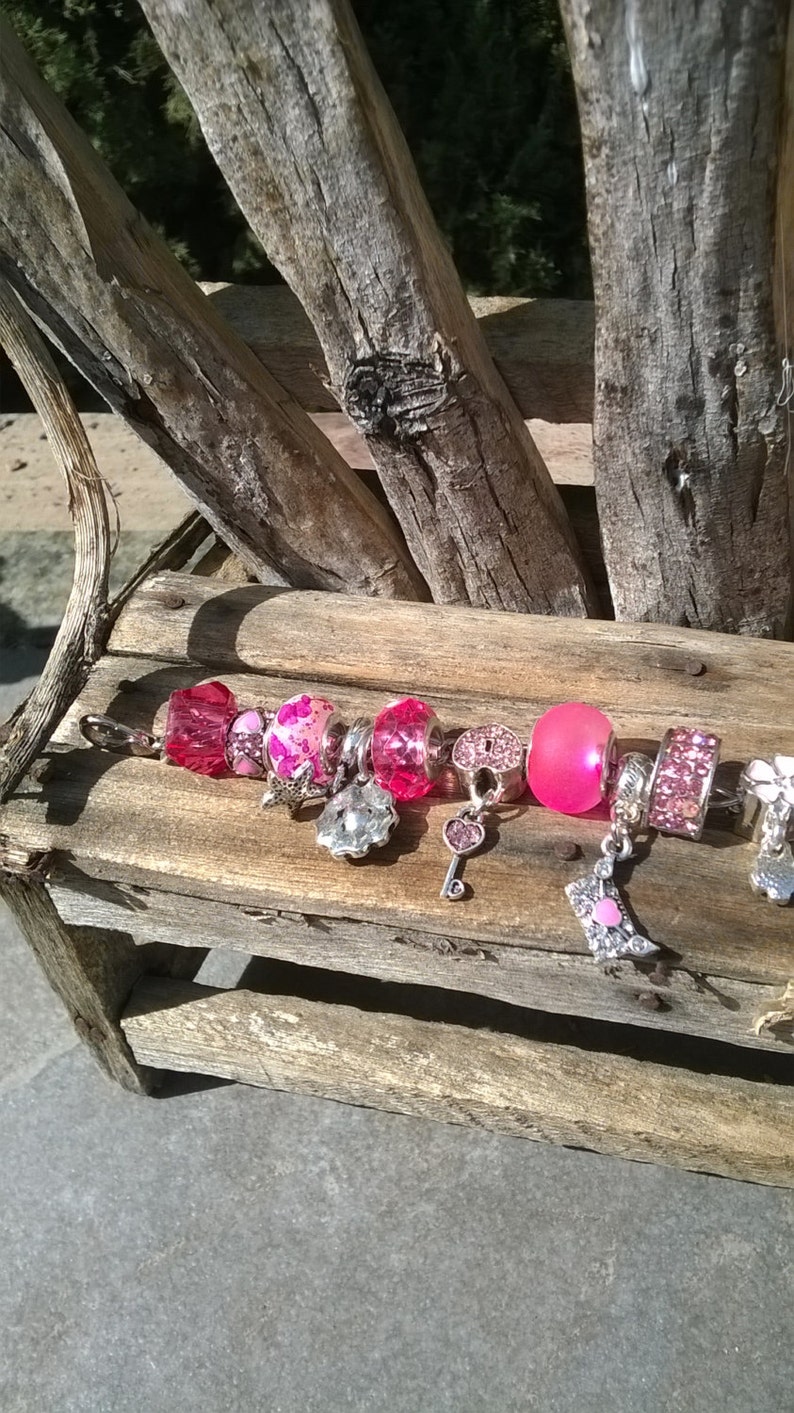 Pink Aurora Style Charm BraceletPink Aurora BraceletPink Glass BraceletPink Charm Bracelet