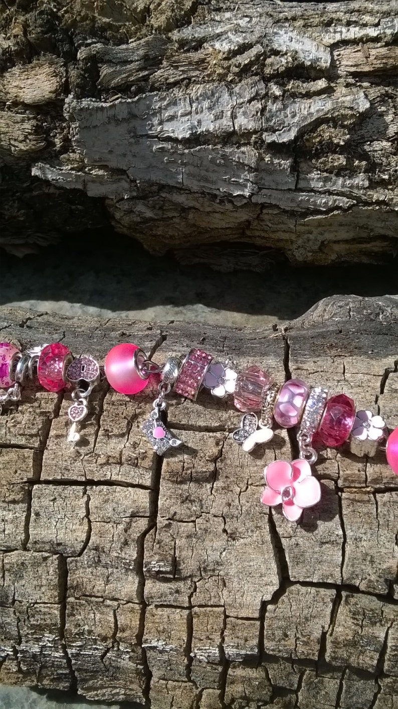 Pink Aurora Style Charm BraceletPink Aurora BraceletPink Glass BraceletPink Charm Bracelet