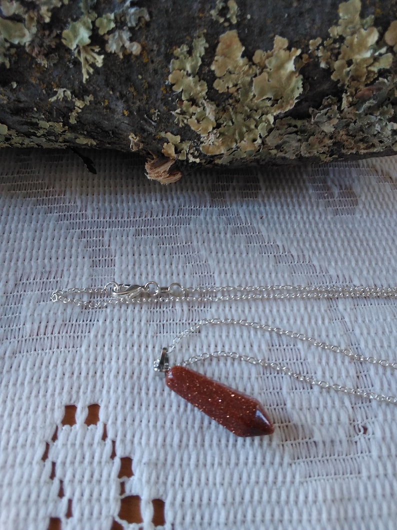 Small Goldstone NecklaceMagnificent Goldstone NecklaceWomen/'s Goldstone NecklaceGoldstone Necklace with Sterling ChainGoldstone Necklace