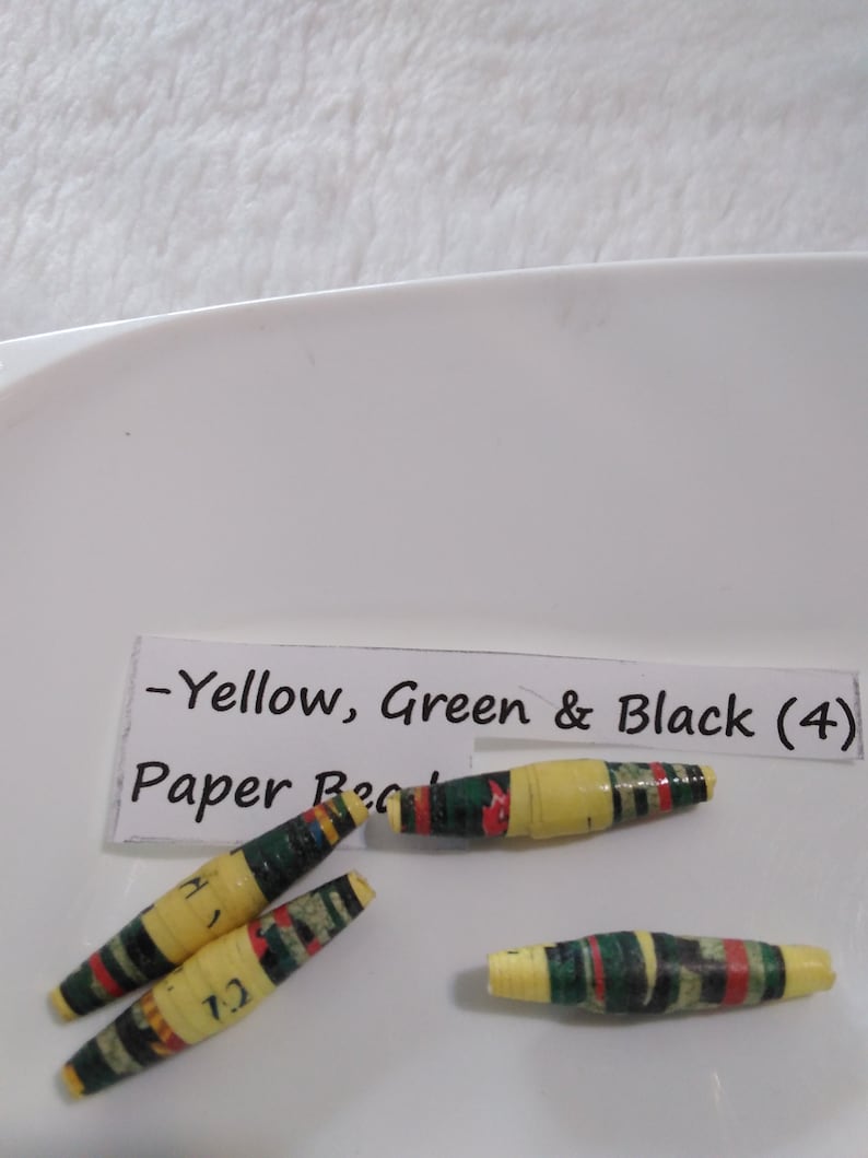 Green and Black Pointed Paper BeadsYellow Green and Black Pointed 1 Paper Beads1 Yellow Green /& Black Pointed End Paper Beads Yellow