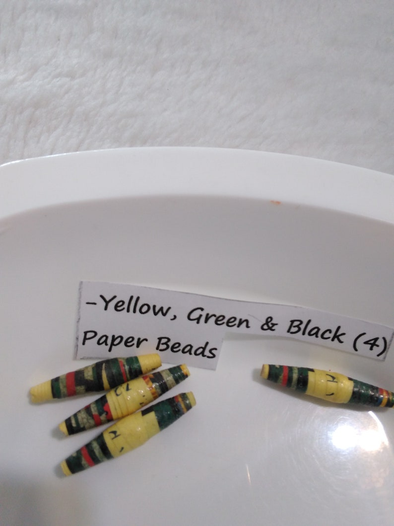 Green and Black Pointed Paper BeadsYellow Green and Black Pointed 1 Paper Beads1 Yellow Green /& Black Pointed End Paper Beads Yellow