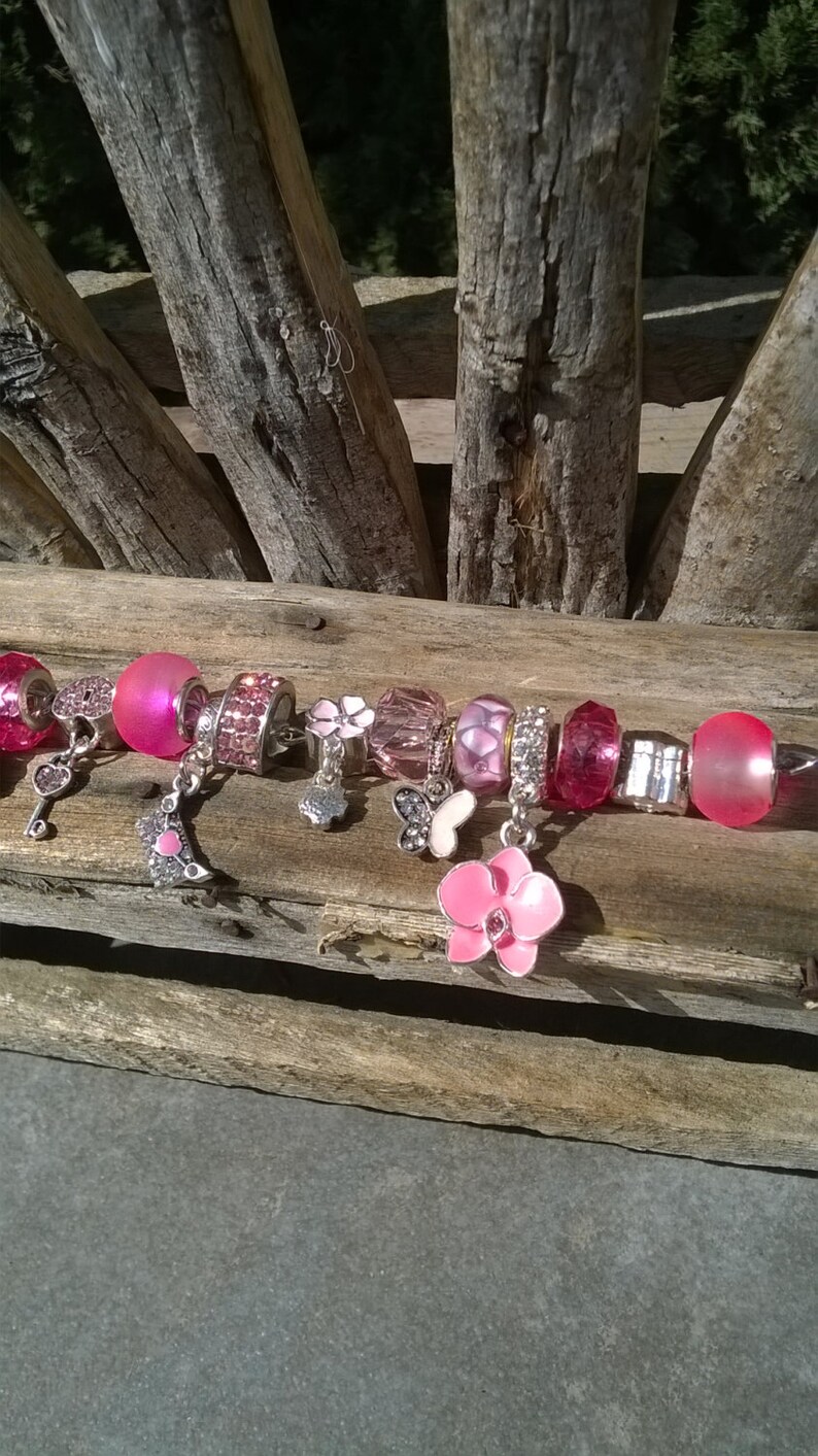 Pink Aurora Style Charm BraceletPink Aurora BraceletPink Glass BraceletPink Charm Bracelet