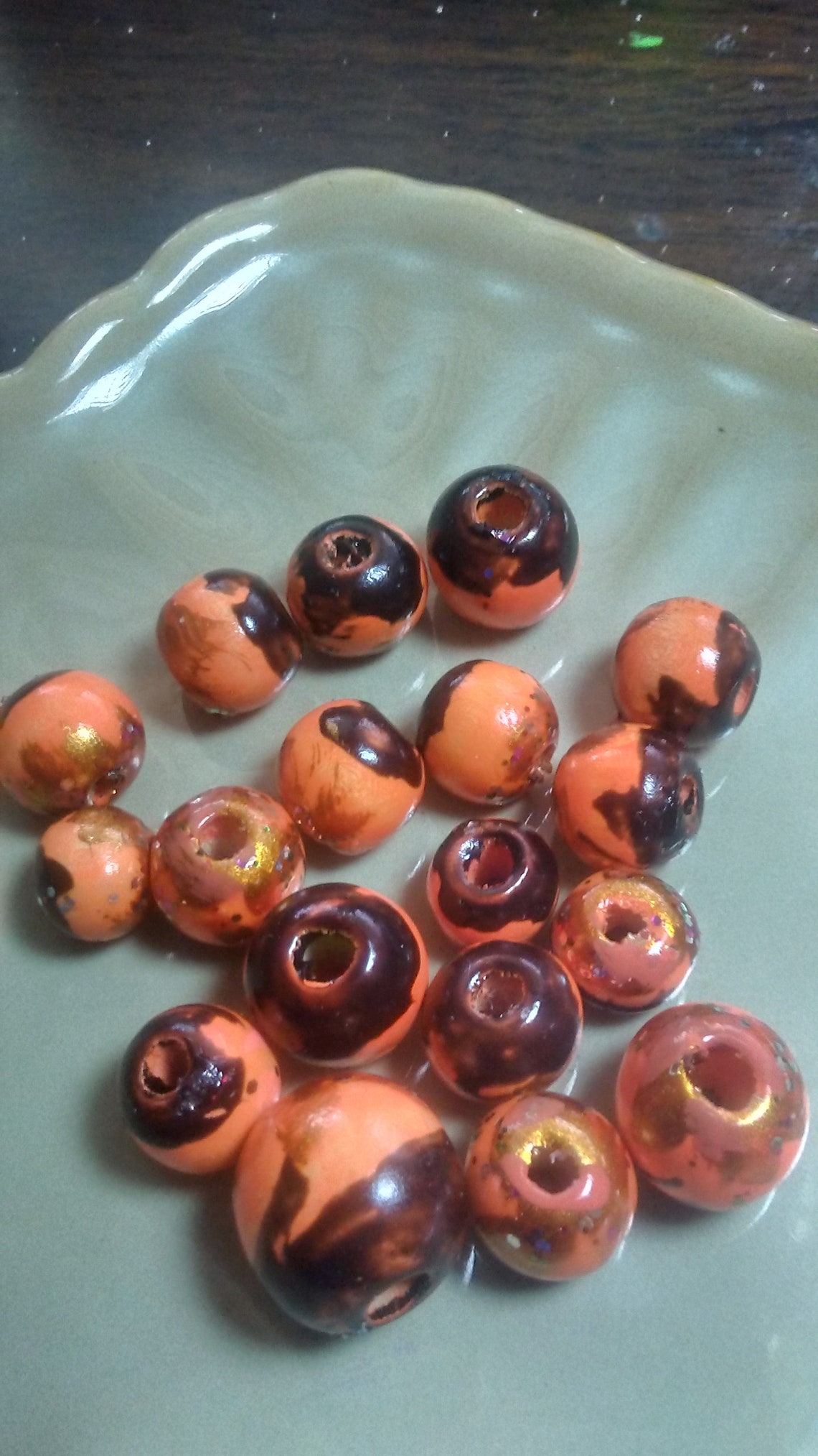 Orange and Black Beads/Orange Oval and Round Beads/Orange | Etsy