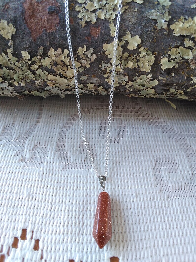 Small Goldstone NecklaceMagnificent Goldstone NecklaceWomen/'s Goldstone NecklaceGoldstone Necklace with Sterling ChainGoldstone Necklace