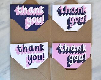 4, 8 or 12 Pack of Colourful Thank You Cards | Set of Greetings Cards | Modern | Thank You Baby | Fun Thank You