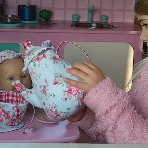 tea party  sewing pattern.  toy tea set. Teapot, teacup, teabags, tablecloth and cookie patterns and tutorial.