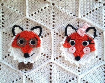 Fox baby blanket crochet pattern. Fox family stroller blanket pattern