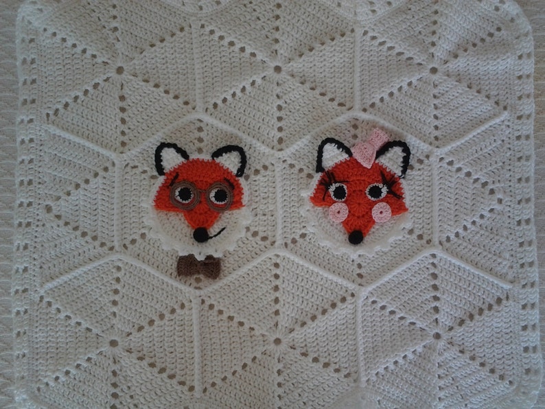 Fox Baby Blanket Crochet Pattern. Fox Family Stroller Blanket Pattern