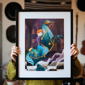 Ron and the wizard-style chess game // A3 print signed