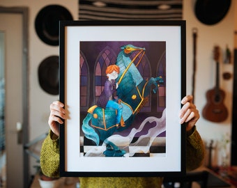 Ron and the wizard-style chess game // A3 print signed