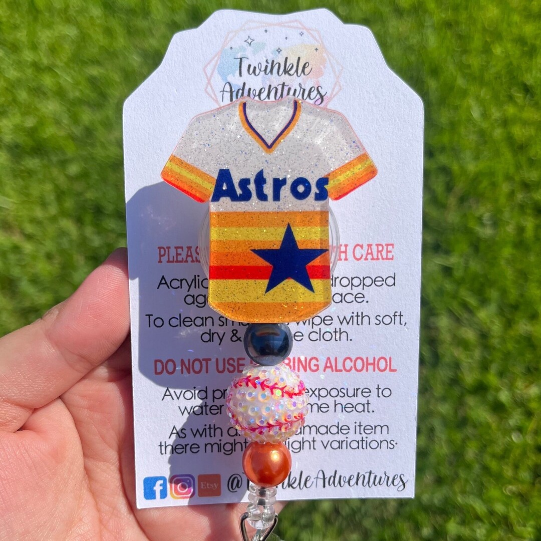 Houston Astros Striped Jersey Beaded Badge Reel Etsy