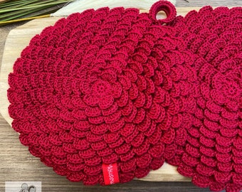 Topflappen gehäkelt Baumwolle | Blume in Farbe WEINROT | 1 Paar | gehäkelte Topflappen | Handarbeit | nützliche Küchenaccessoires | kochen