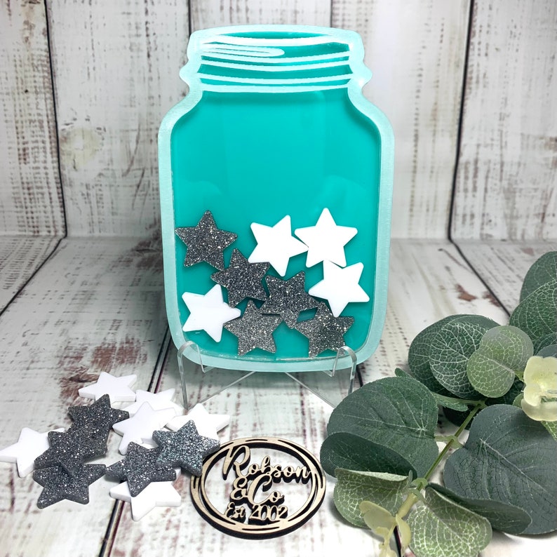 Digital Download Reward Jar with Stand-Stars & Hearts-SVG-Ai-PDF-SVG-Laser Cut File image 3