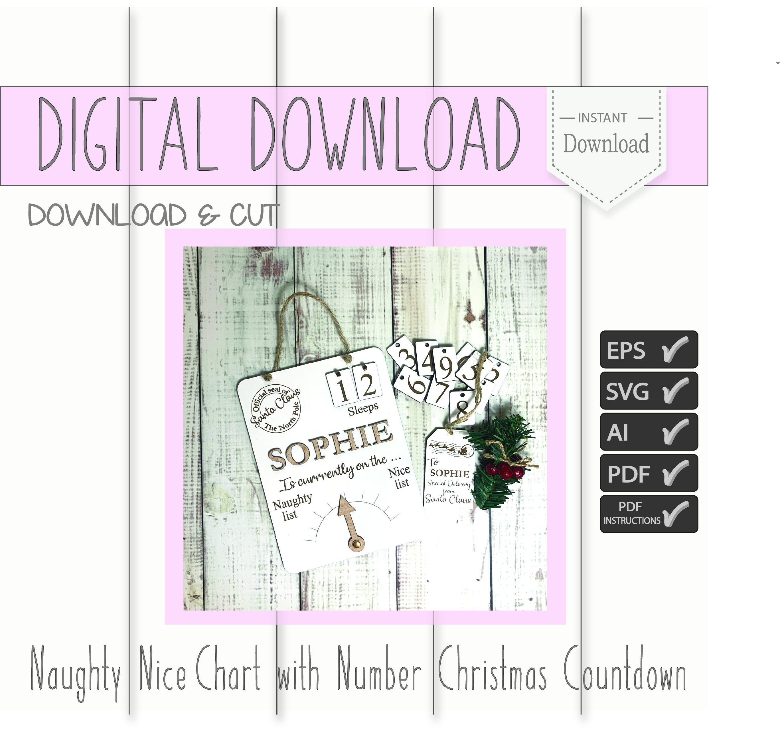 Digital Download Naughty Nice Chart, With Number Christmas Countdown ...