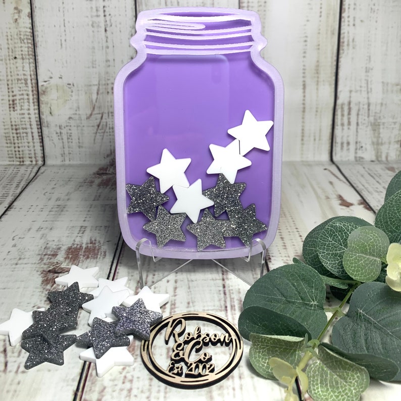 Digital Download Reward Jar with Stand-Stars & Hearts-SVG-Ai-PDF-SVG-Laser Cut File image 2