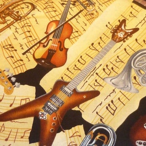 Patchwork fabric musical instruments in beige/brown
