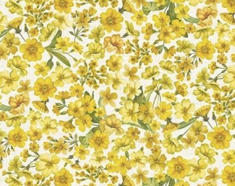 Patchwork fabric yellow flowers on cream