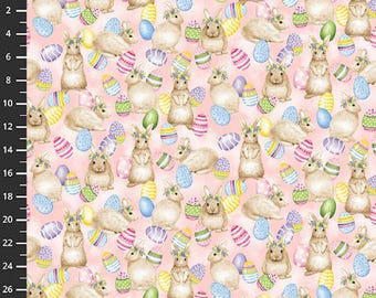 Tkanina patchworkowa z wielkanocnymi króliczkami i jajkami