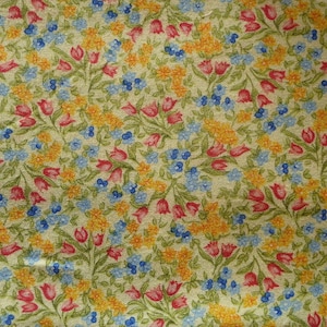 Patchwork fabric tulips scattered flowers on yellow