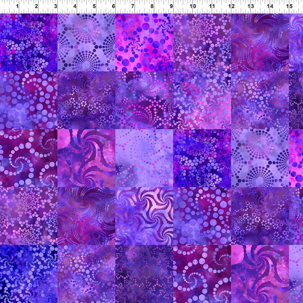 Patchwork fabric violet squares digital print