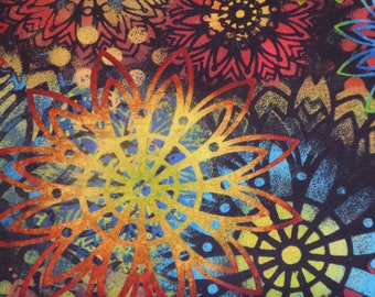 Patchworkstoff bunte Mandala auf schwarz Digitaldruck