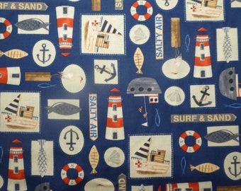 Patchwork fabric maritime motifs with lighthouses