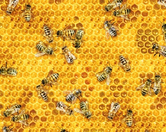 Patchworkstoff  Honigwaben mit Bienen