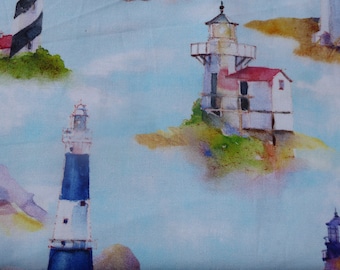 Patchwork fabric watercolor lighthouses