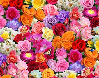 Patchworkstoff bunte Rosen