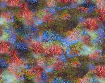 Tela patchwork con estampado naranja azul verde