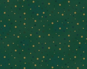 Patchworkstoff grün mit goldenen Sternen