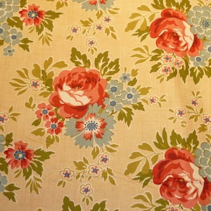Patchwork fabric red peasant rose on beige