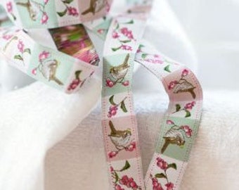 Ribbon birds with pink flowers