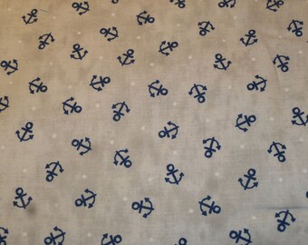 Patchwork fabric anchor blue on grey