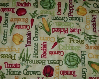Patchwork fabric vegetables with writing