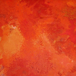 Puede incluir: Pintura abstracta con una superficie texturizada. La pintura presenta una mezcla de tonos naranja, rojo y amarillo, creando un efecto cálido y vibrante.