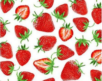 Patchworkstoff Erdbeeren groß auf weiß