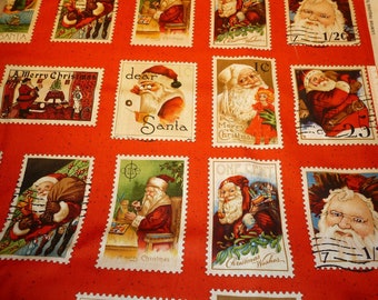 Patchworkstoff Weihnachtsmänner auf Briefmarken
