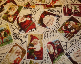 Patchworkstoff Briefmarken mit Weihnachtsmann