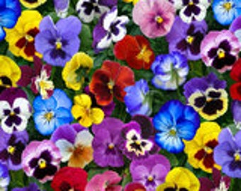 Patchwork fabric pansies in colorful