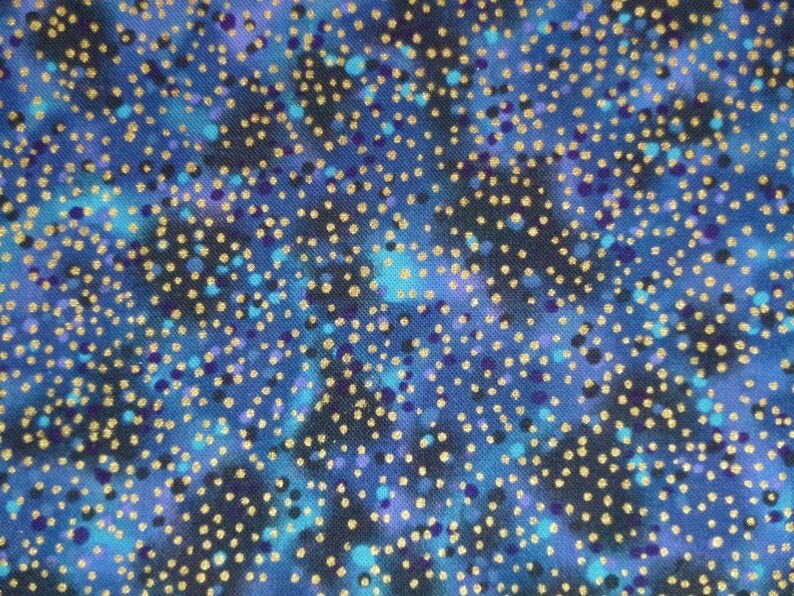 Patchwork fabric blue spotted with gold dots image 1