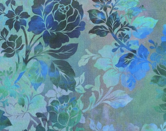 Patchworkstoffgrün blau Blumen Digitaldruck